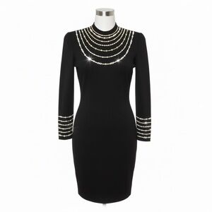 VINTAGE St. John evening by Marie Gray Black Dress with Silver Gold SIZE 2